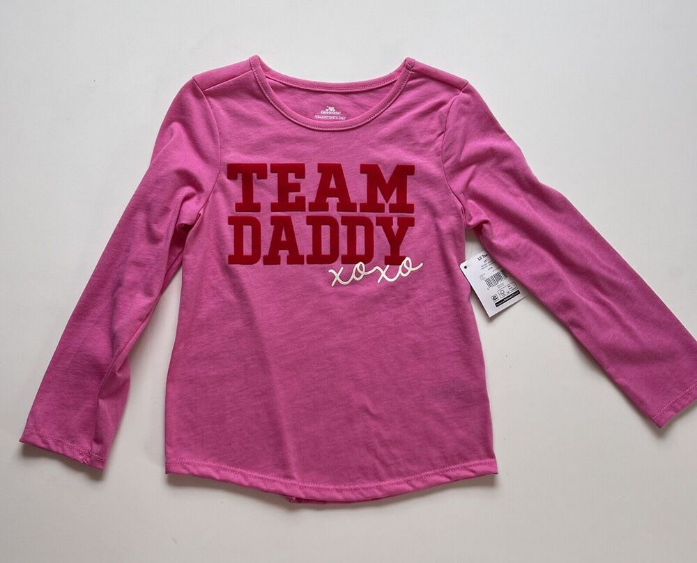 Valentine’s Toddler Girls Team Daddy Pink Long Sleeve T-Shirt Size 4T NWT